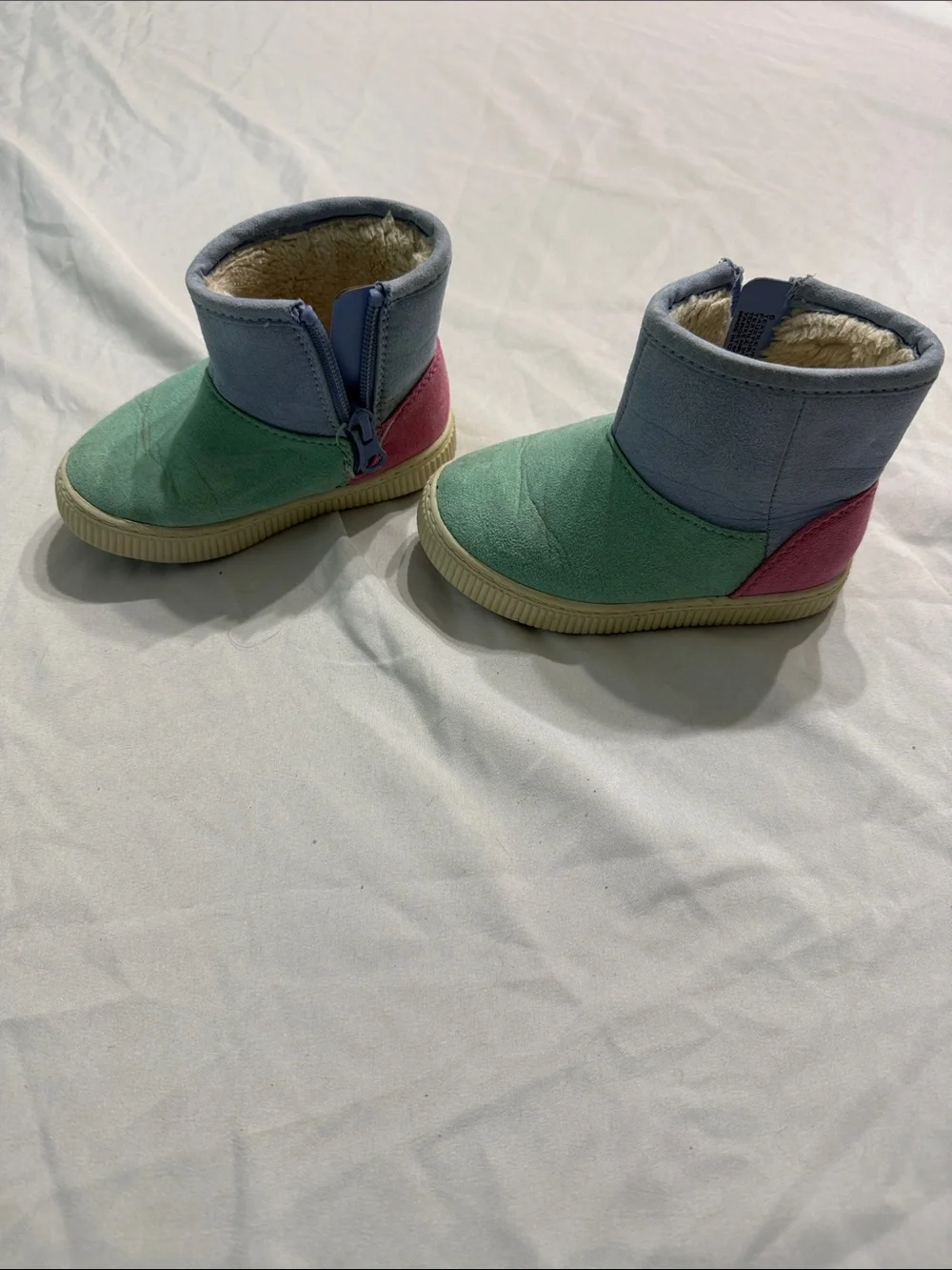 Cat & Jack Kids Colorblock Faux-Fur Booties - Mint, Light Blue & Pink